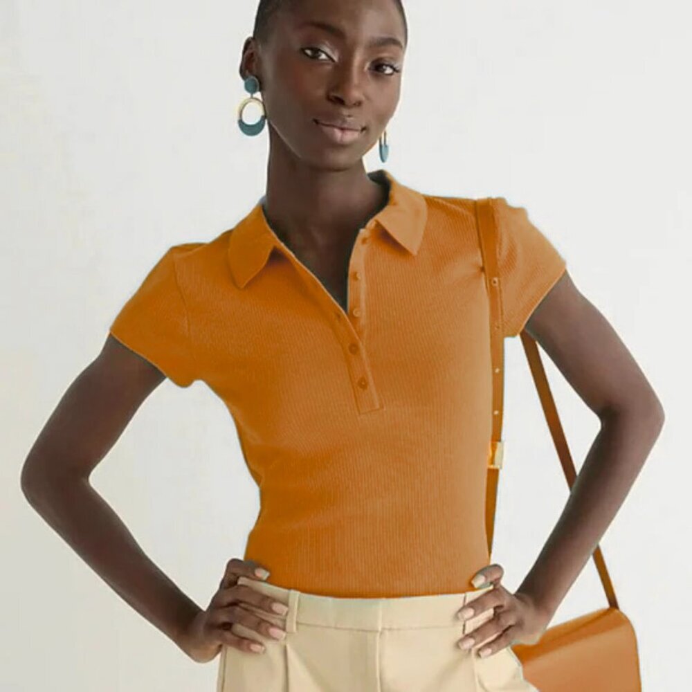 J. Crew Vintage rib polo T-shirt Burnt Caramel Medium